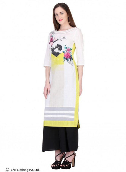 White Printed 3/4 Sleeve kurta - wforwoman