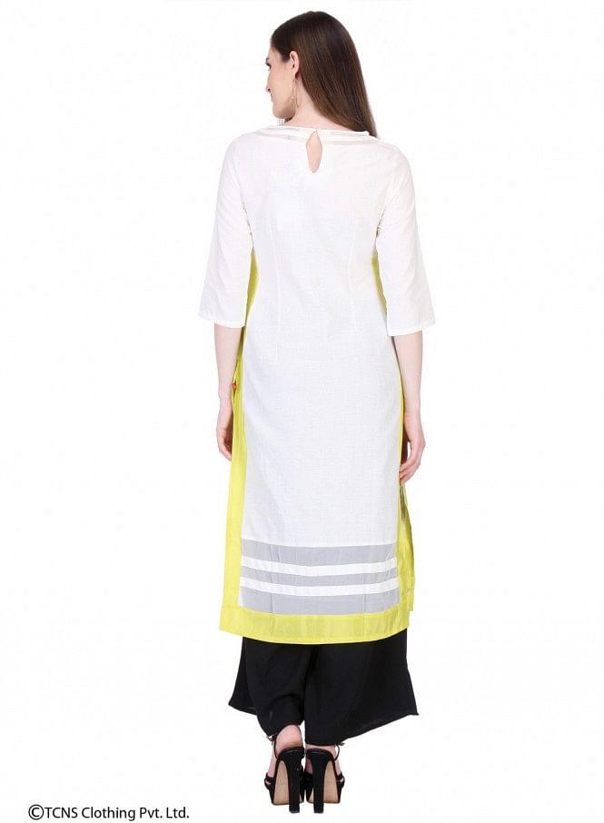 White Printed 3/4 Sleeve kurta - wforwoman