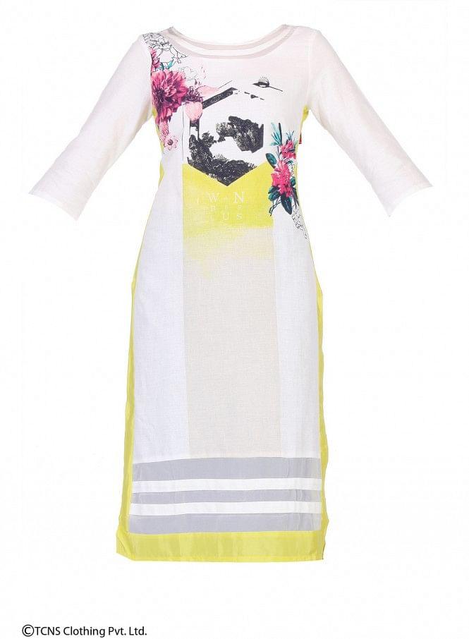 White Printed 3/4 Sleeve kurta - wforwoman