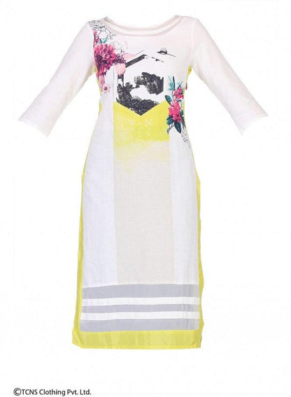 White Printed 3/4 Sleeve kurta - wforwoman