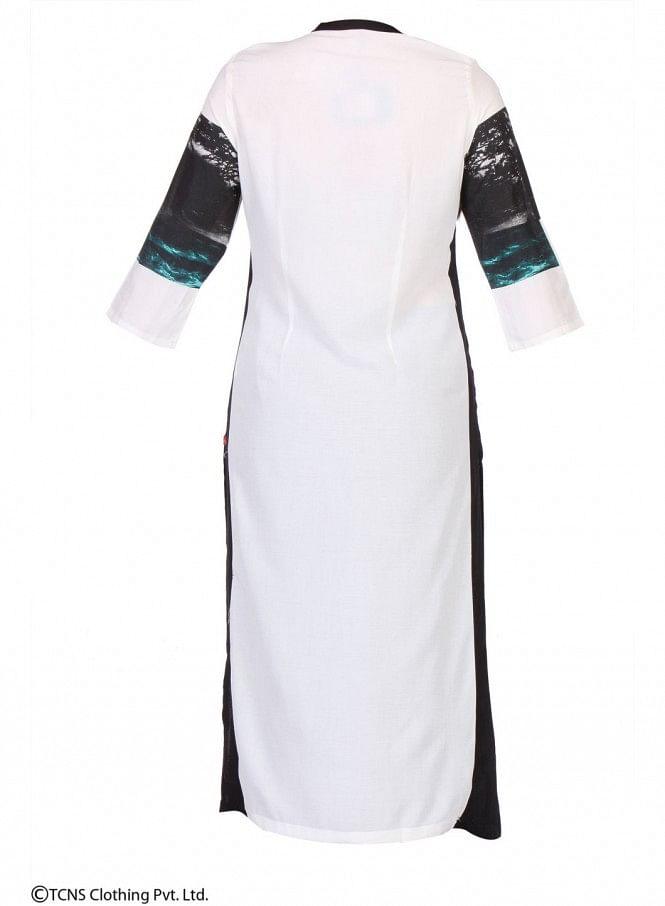 White Printed 3/4 Sleeve kurta - wforwoman