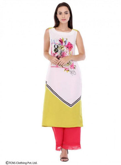 White Printed Sleeveless kurta - wforwoman