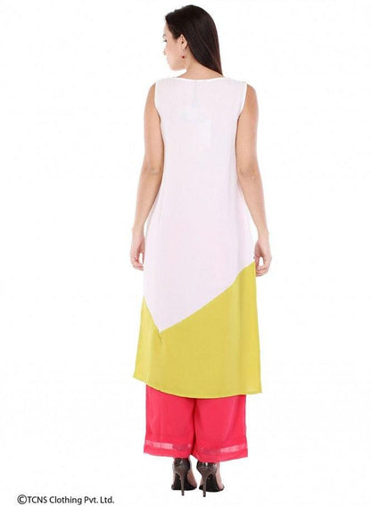 White Printed Sleeveless kurta - wforwoman