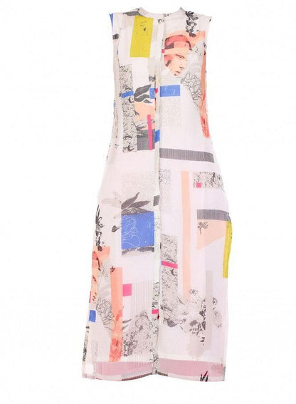 White Printed Sleeveless kurta - wforwoman