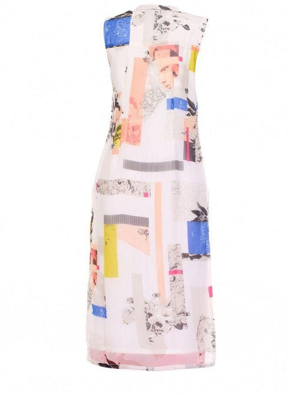 White Printed Sleeveless kurta - wforwoman