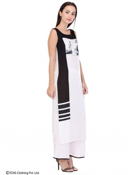 White Printed Sleeveless kurta - wforwoman