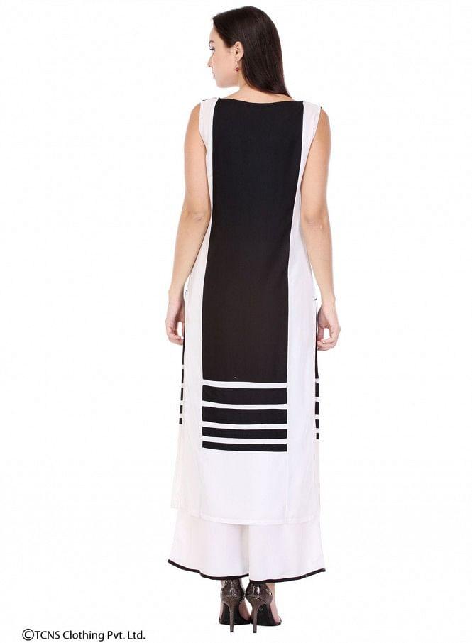 White Printed Sleeveless kurta - wforwoman