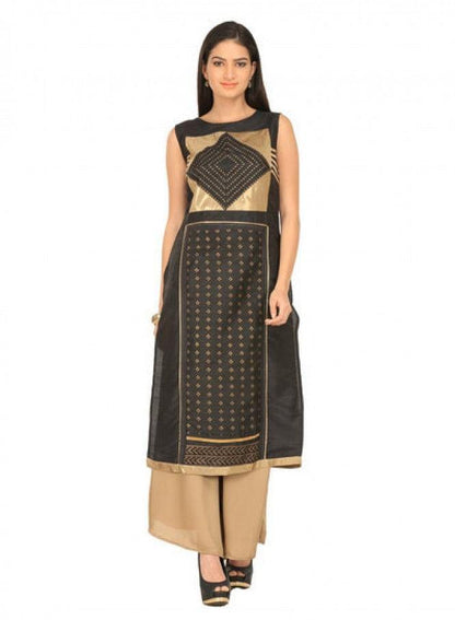 Black Printed Sleeveless kurta - wforwoman