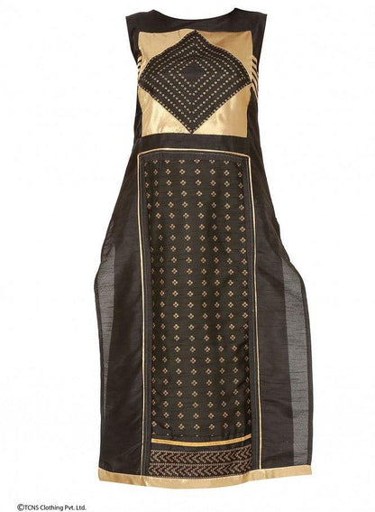 Black Printed Sleeveless kurta - wforwoman