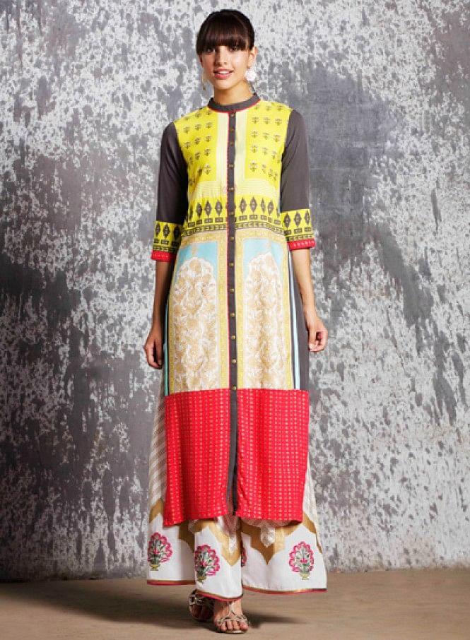 Multicoloured Printed 3/4 Sleeve kurta - wforwoman