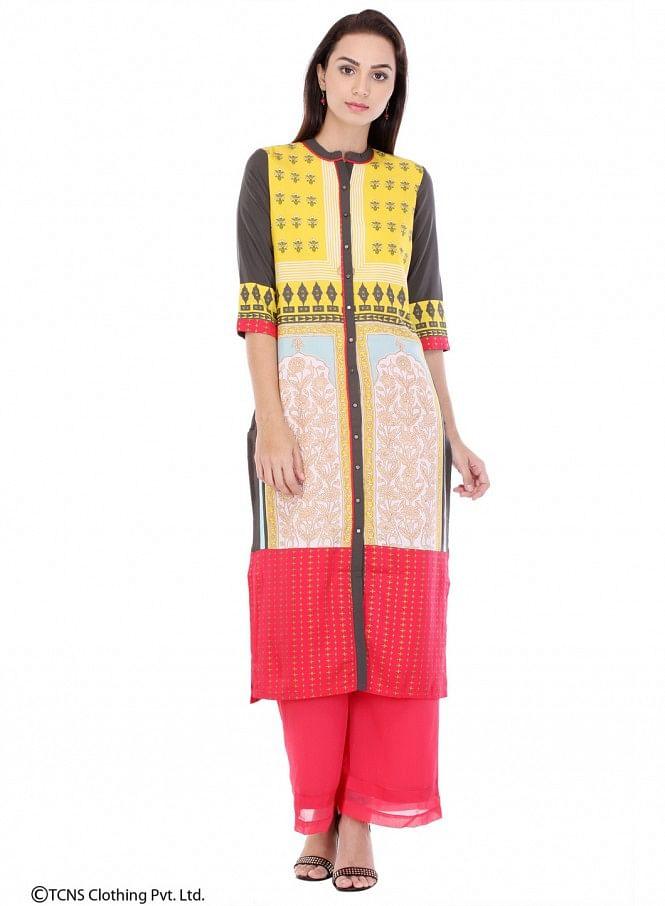 Multicoloured Printed 3/4 Sleeve kurta - wforwoman