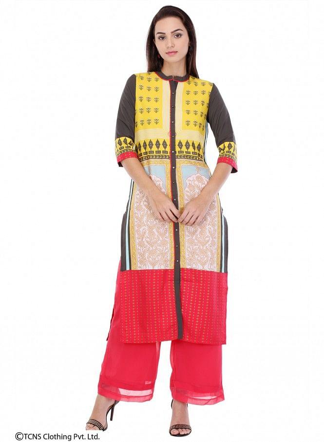 Multicoloured Printed 3/4 Sleeve kurta - wforwoman