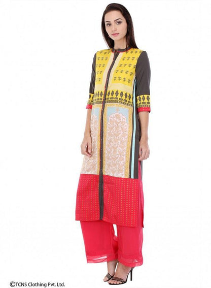 Multicoloured Printed 3/4 Sleeve kurta - wforwoman