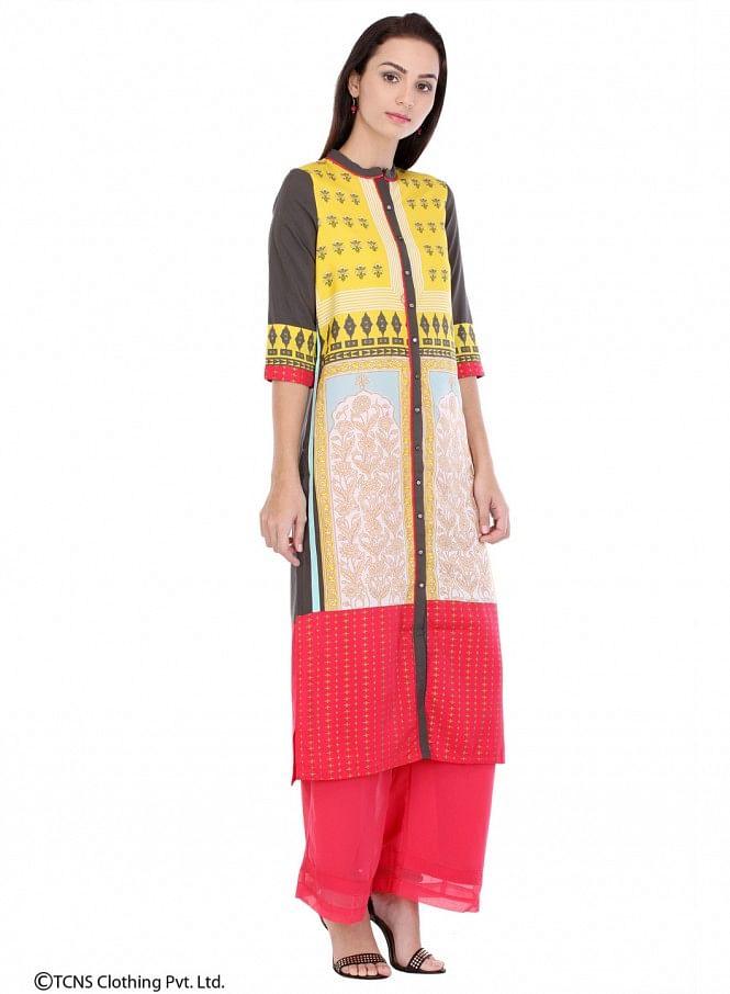 Multicoloured Printed 3/4 Sleeve kurta - wforwoman