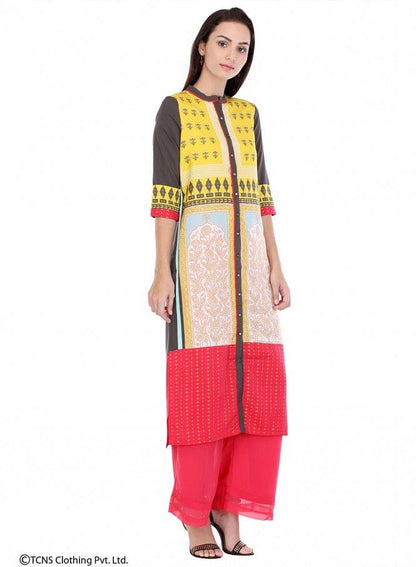 Multicoloured Printed 3/4 Sleeve kurta - wforwoman