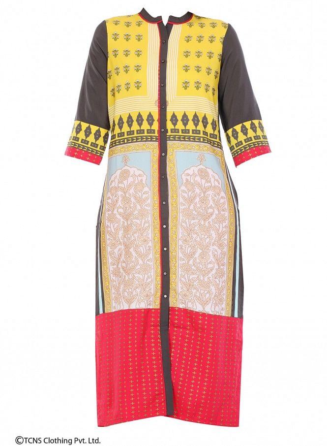 Multicoloured Printed 3/4 Sleeve kurta - wforwoman