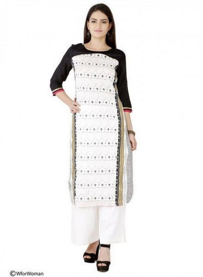 White Printed 3/4 Sleeve kurta - wforwoman