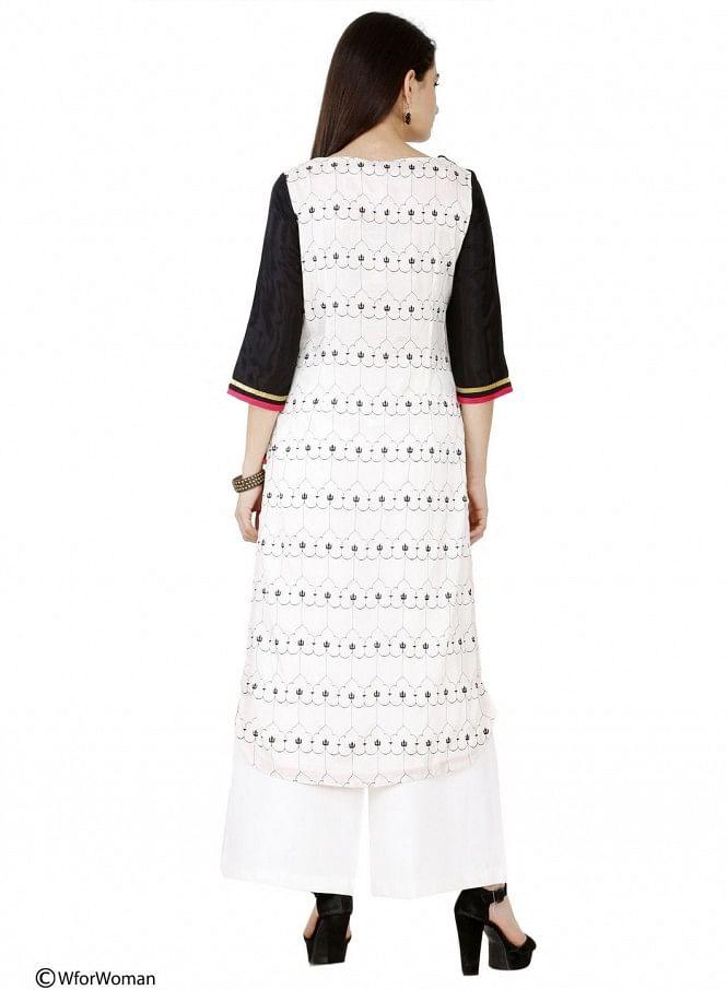 White Printed 3/4 Sleeve kurta - wforwoman