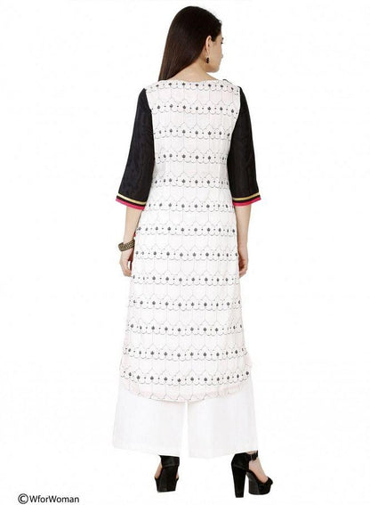 White Printed 3/4 Sleeve kurta - wforwoman