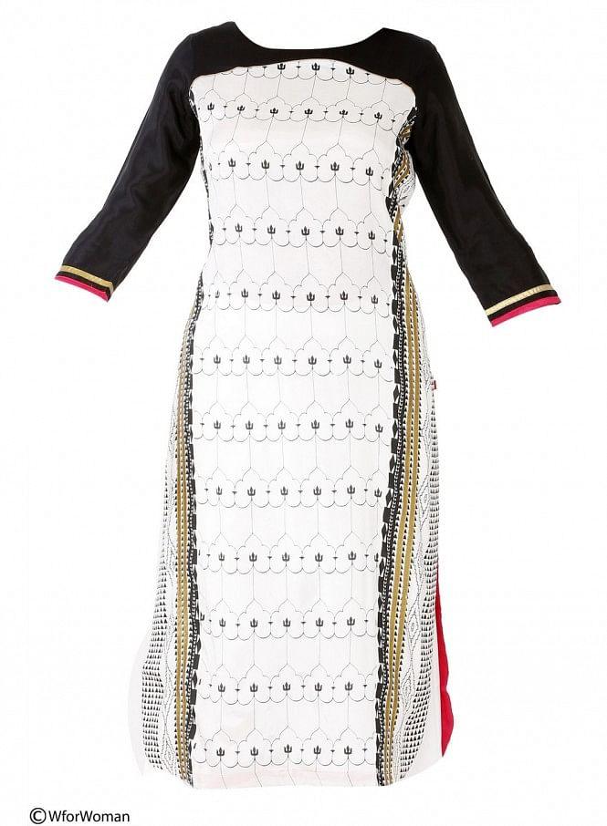 White Printed 3/4 Sleeve kurta - wforwoman