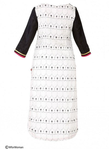 White Printed 3/4 Sleeve kurta - wforwoman