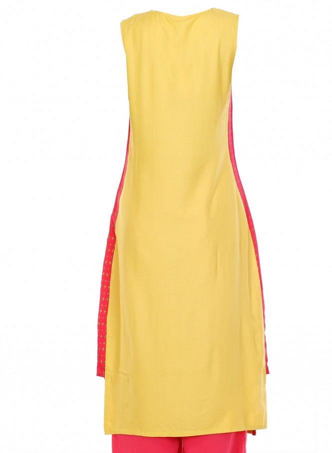 Yellow Printed Sleeveless kurta - wforwoman