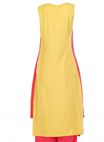 Yellow Printed Sleeveless kurta - wforwoman