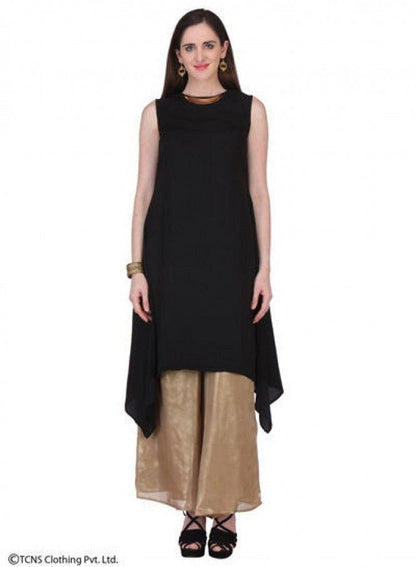 Black Sleeveless kurta - wforwoman