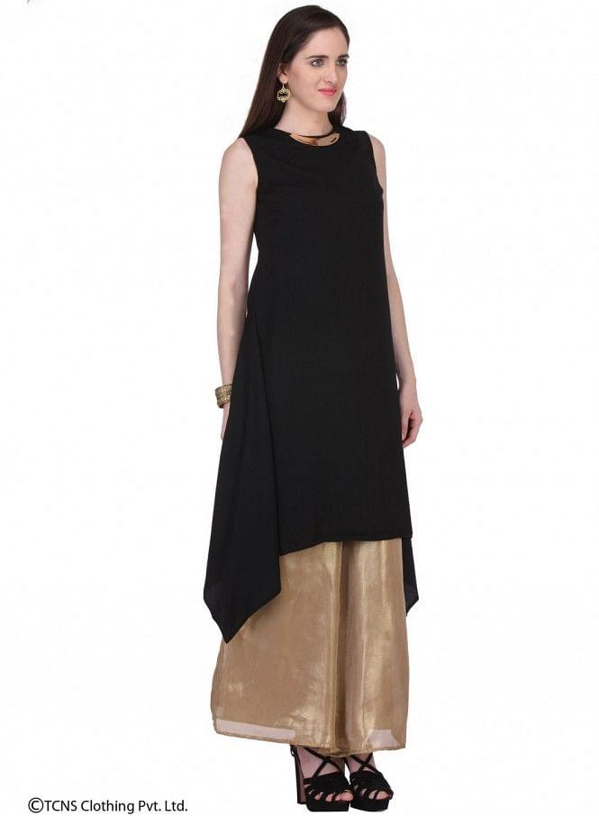 Black Sleeveless kurta - wforwoman