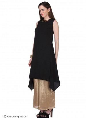 Black Sleeveless kurta - wforwoman