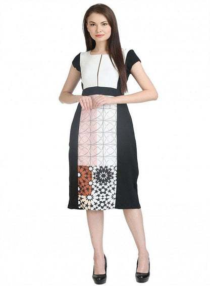 Black And White Short Sleeve Printed Dress - wforwoman