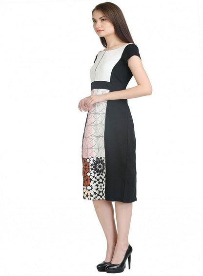 Black And White Short Sleeve Printed Dress - wforwoman