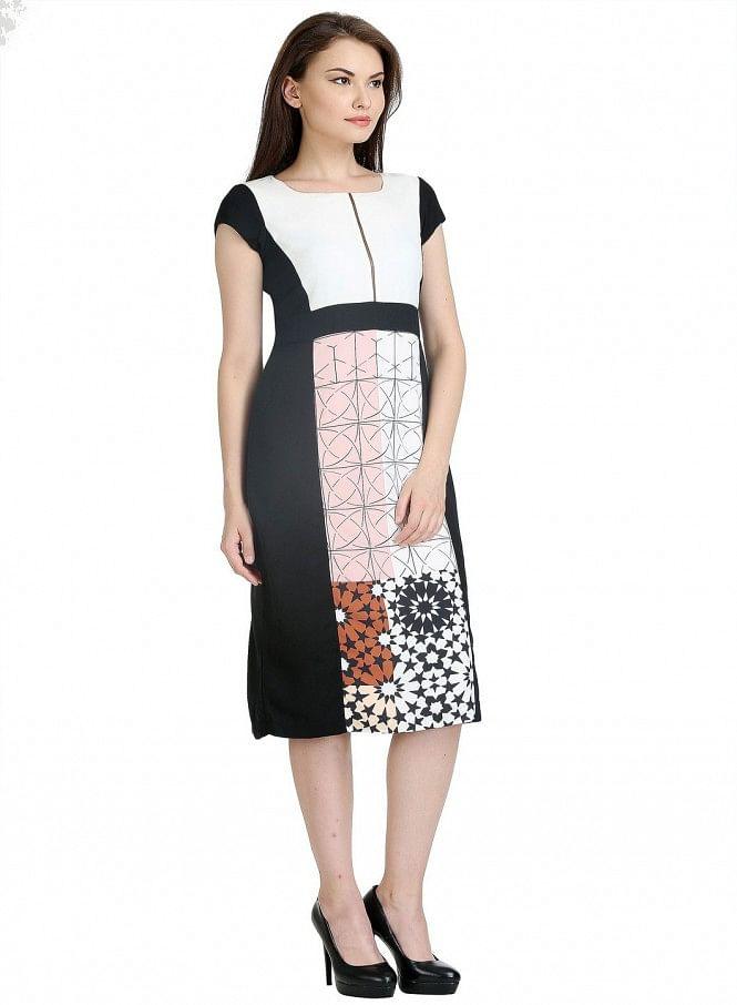 Black And White Short Sleeve Printed Dress - wforwoman