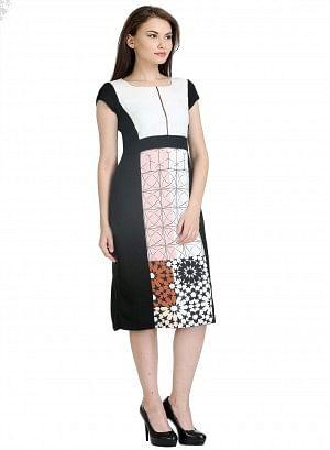 Black And White Short Sleeve Printed Dress - wforwoman