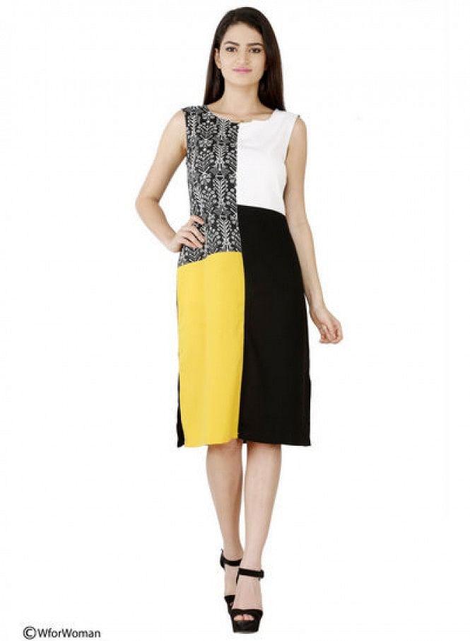 Black Printed Sleeveless Dress - wforwoman