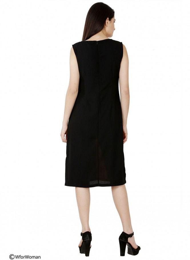 Black Printed Sleeveless Dress - wforwoman