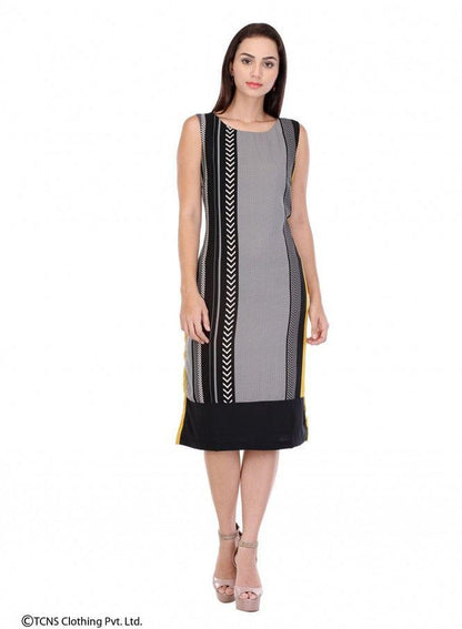 Grey Printed Sleeveless Dress - wforwoman