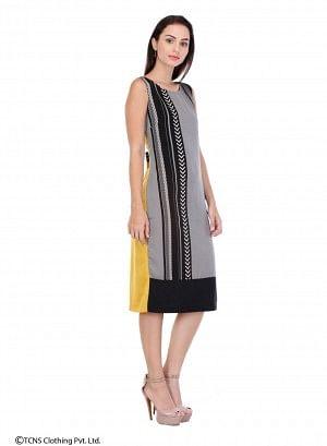 Grey Printed Sleeveless Dress - wforwoman