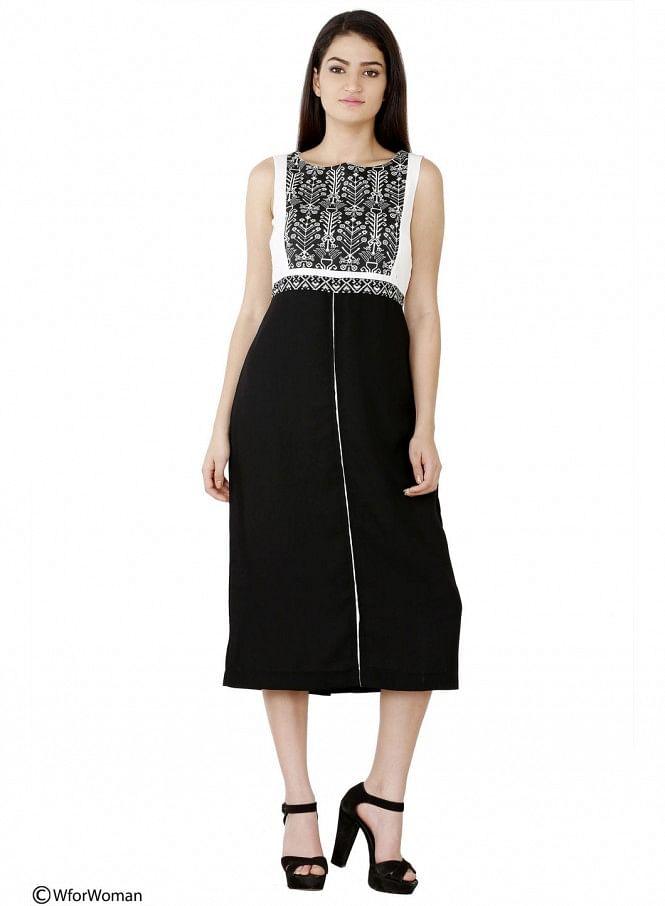 Black Printed Sleeveless Dress - wforwoman