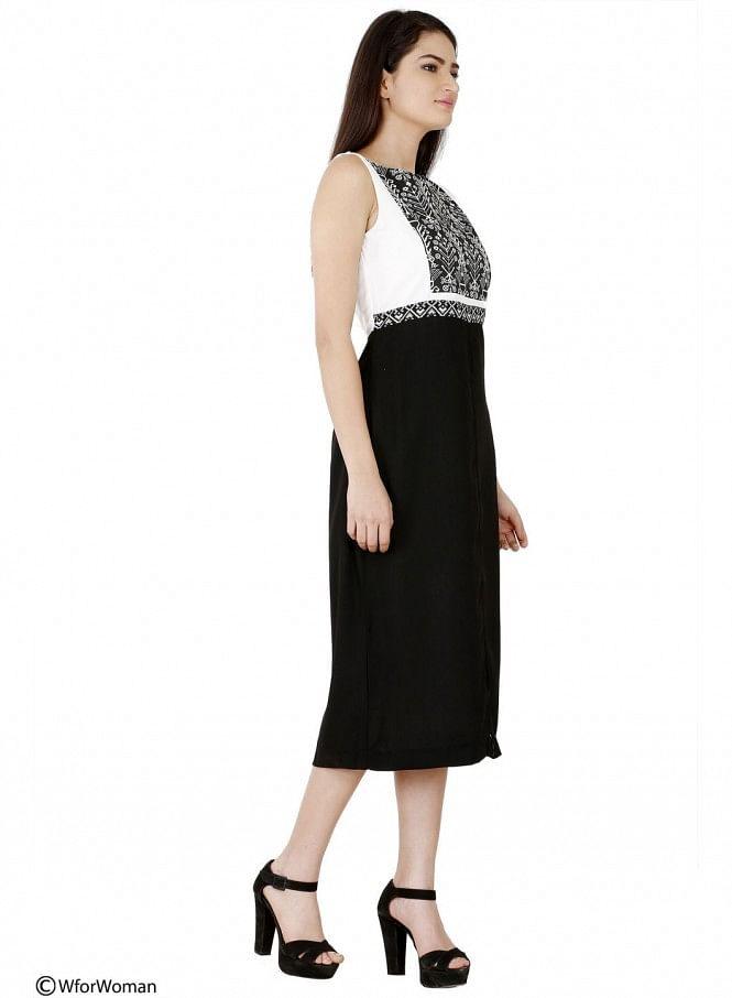 Black Printed Sleeveless Dress - wforwoman