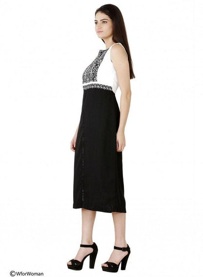 Black Printed Sleeveless Dress - wforwoman