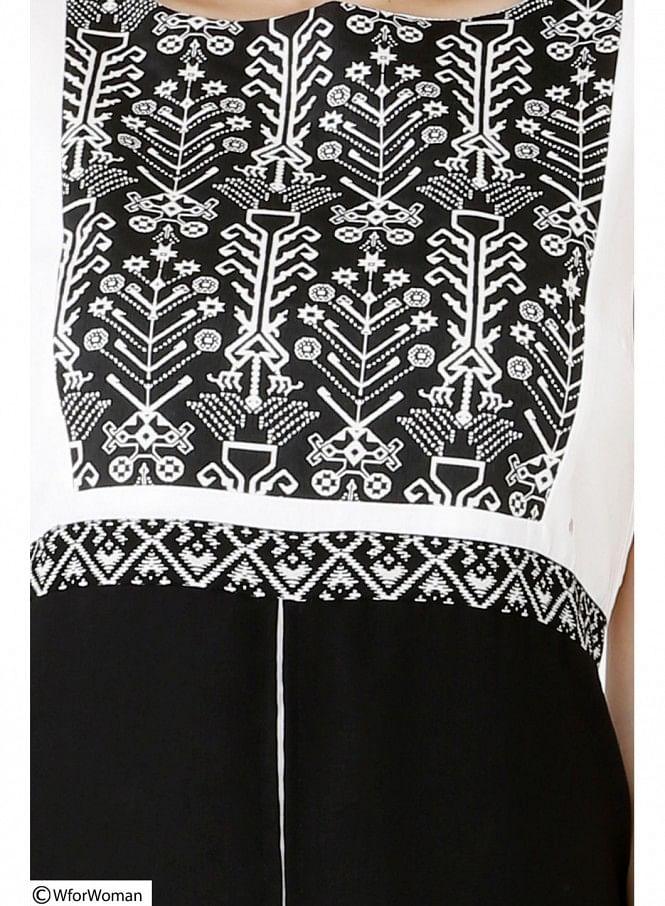 Black Printed Sleeveless Dress - wforwoman