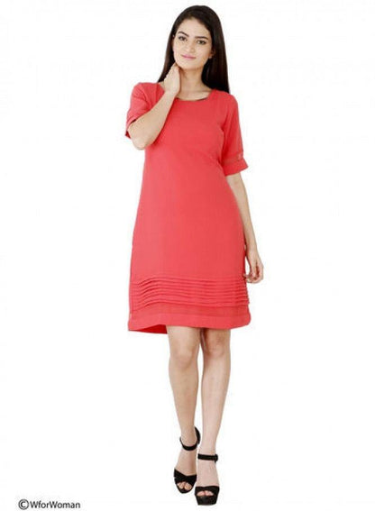 Pink Short Sleeve Pintuck Dress - wforwoman