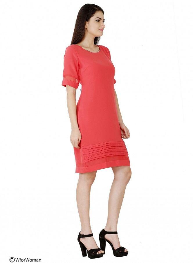 Pink Short Sleeve Pintuck Dress - wforwoman