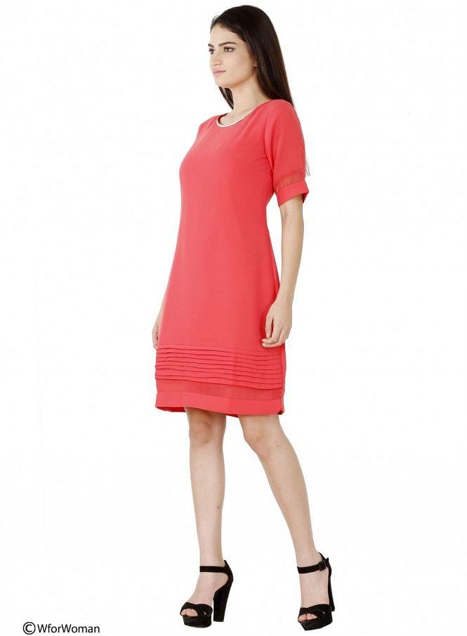 Pink Short Sleeve Pintuck Dress - wforwoman