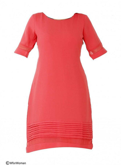 Pink Short Sleeve Pintuck Dress - wforwoman