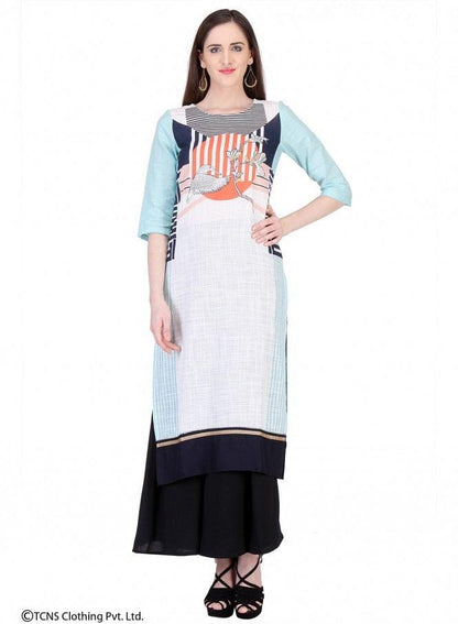 White Printed 3/4 Sleeve kurta - wforwoman