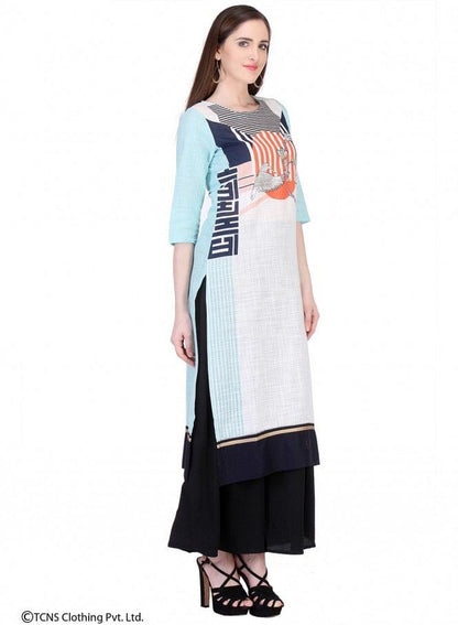 White Printed 3/4 Sleeve kurta - wforwoman