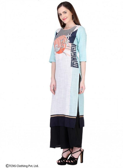 White Printed 3/4 Sleeve kurta - wforwoman