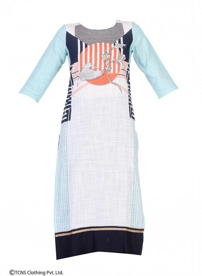 White Printed 3/4 Sleeve kurta - wforwoman